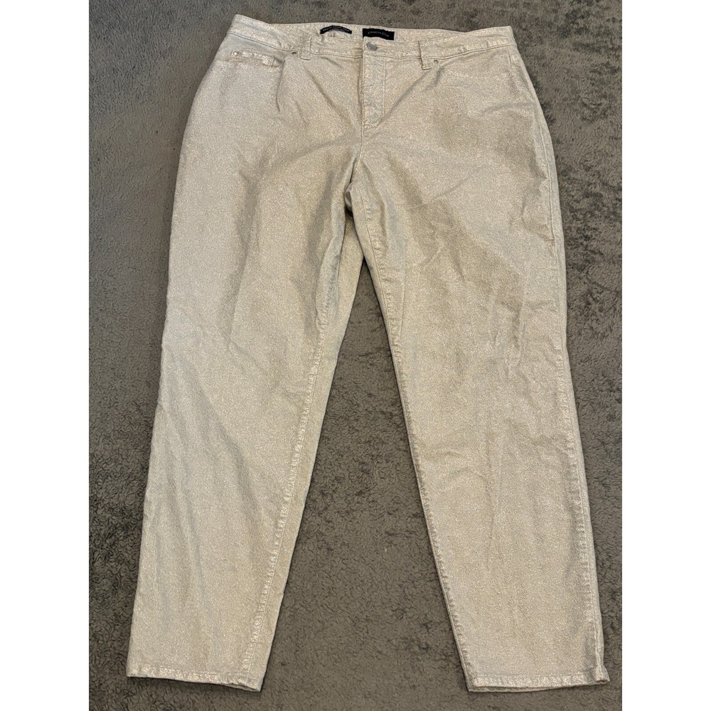 Charter Club Womens 16 Bristol Skinny Ankle Pant Silver Shimmer Velvet Metallic